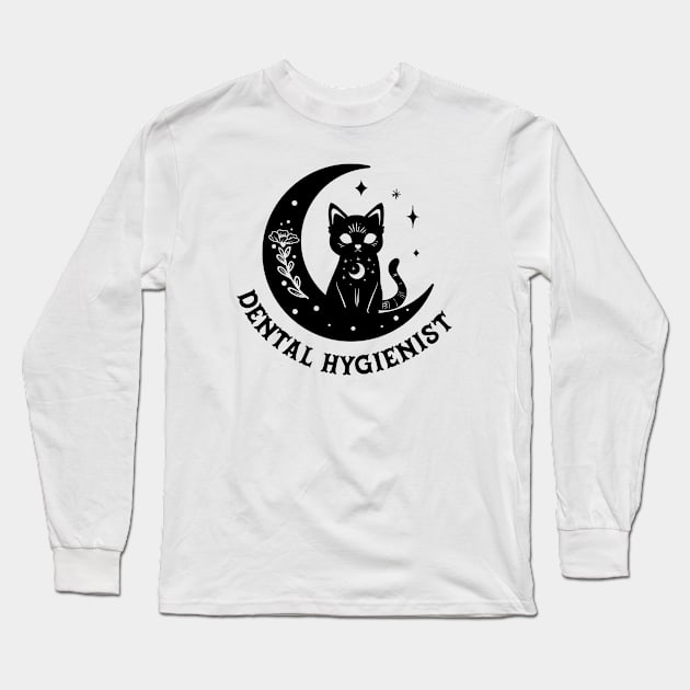 Dental Hygienist - magical cat on moon Design Long Sleeve T-Shirt by best-vibes-only